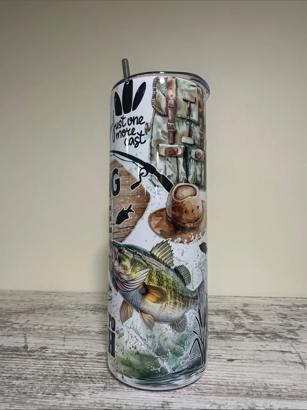Fishing Life Stainless Steel Tumbler - White with Multi-Color Fish Design